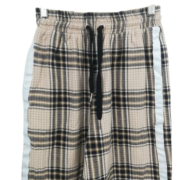 Maniere De Voir Plaid Flannel Wide Leg Pull On Elastic Waist Pants Size 8 Beige - Picture 6 of 13